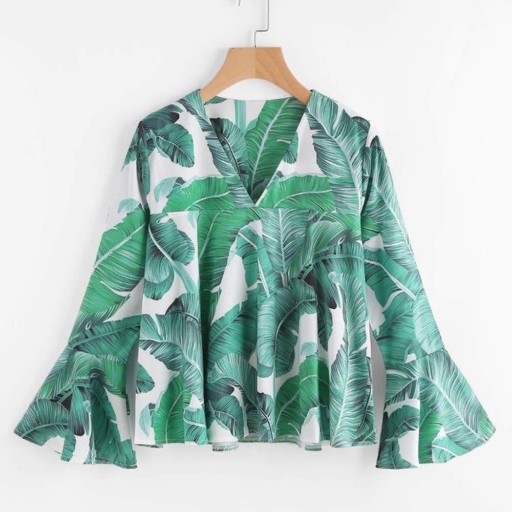Palm leaf bell sleeve top